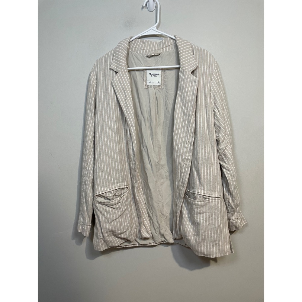 Abercrombie & Fitch Linen Blend Neutral Stripe Open Front Blazer Size Large